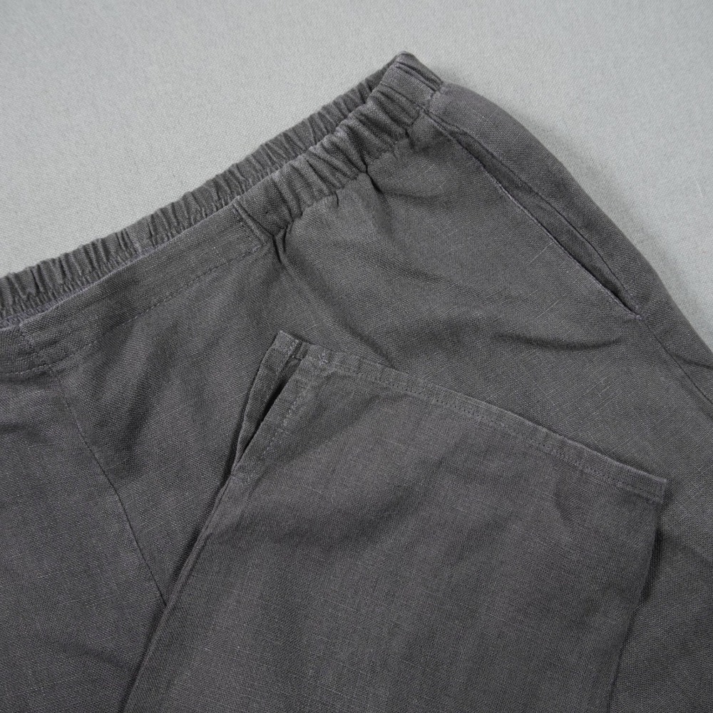 Flax Linen Wide Leg Baggy Elastic Waist Pockets Side Slit Women Pants s Boho